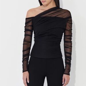 Chic Black One-Shoulder Blouse with Sheer Sleeves